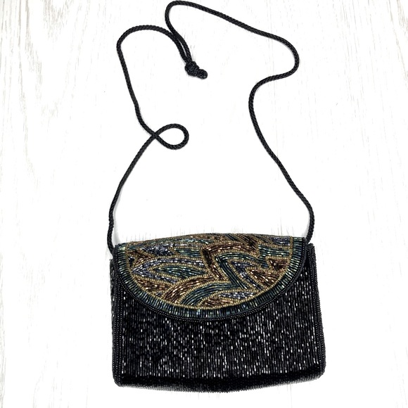 Talbots Sparkly Black Beaded Mini Crossbody Bag - Picture 1 of 12